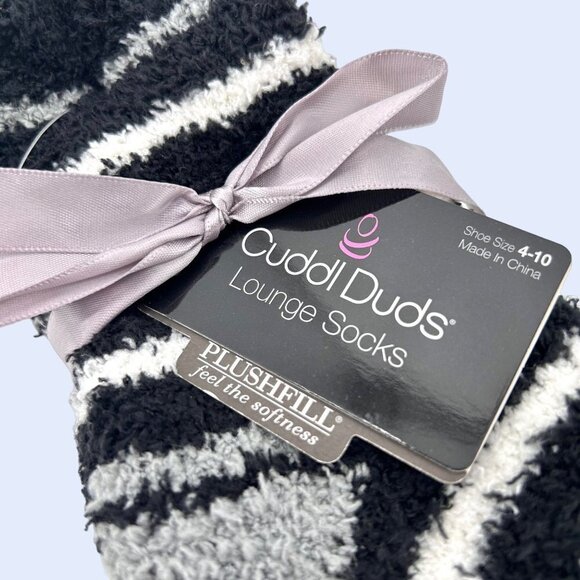 NWT CUDDL DUDS 3 PACK PLUSHFILL LOUNGE SOCKS 4-10 GRAY, BLACK, WHITE - Picture 2 of 3